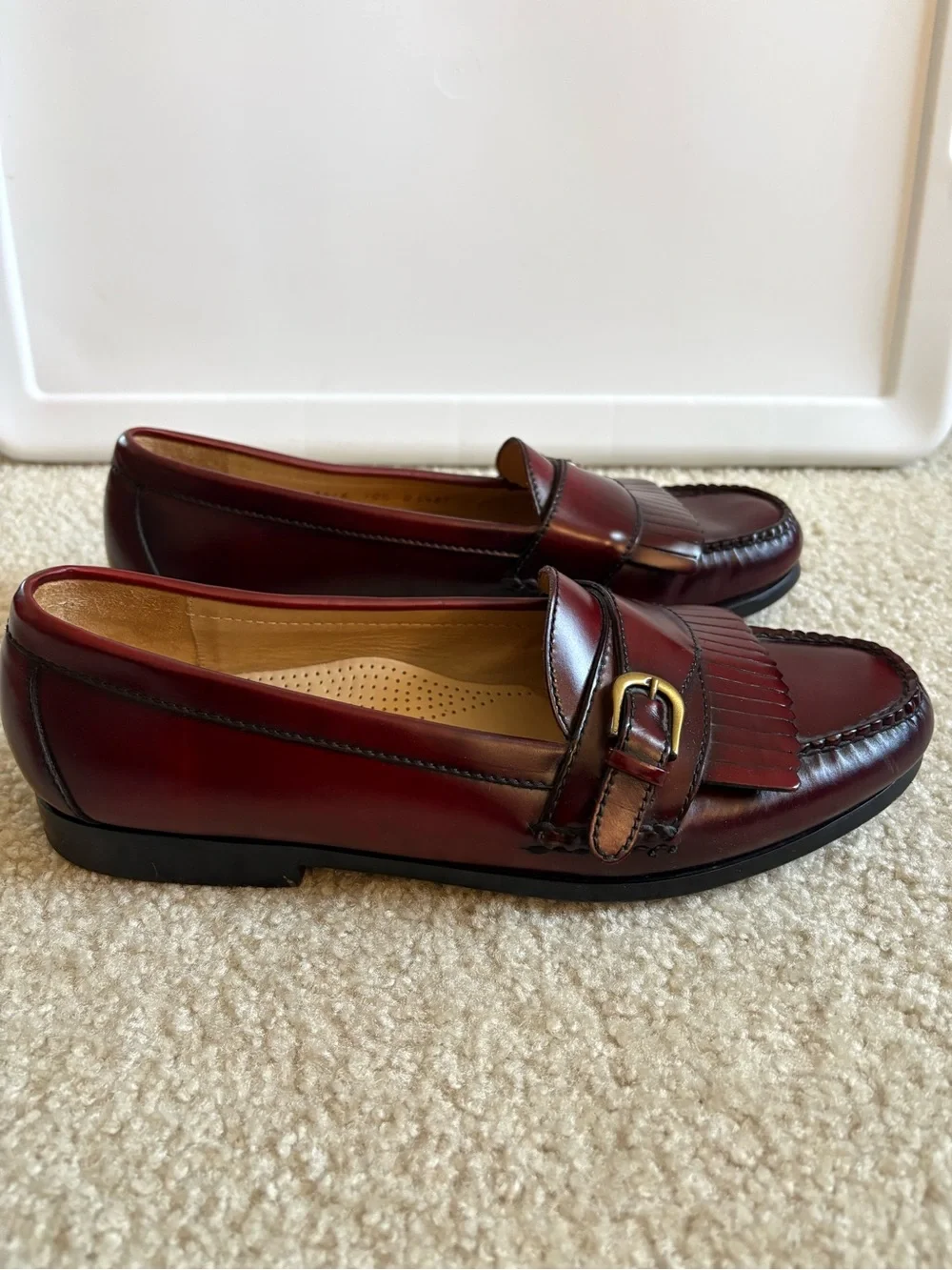 Cole Haan Men’s Burgundy Leather Kiltie Buckle Loafers